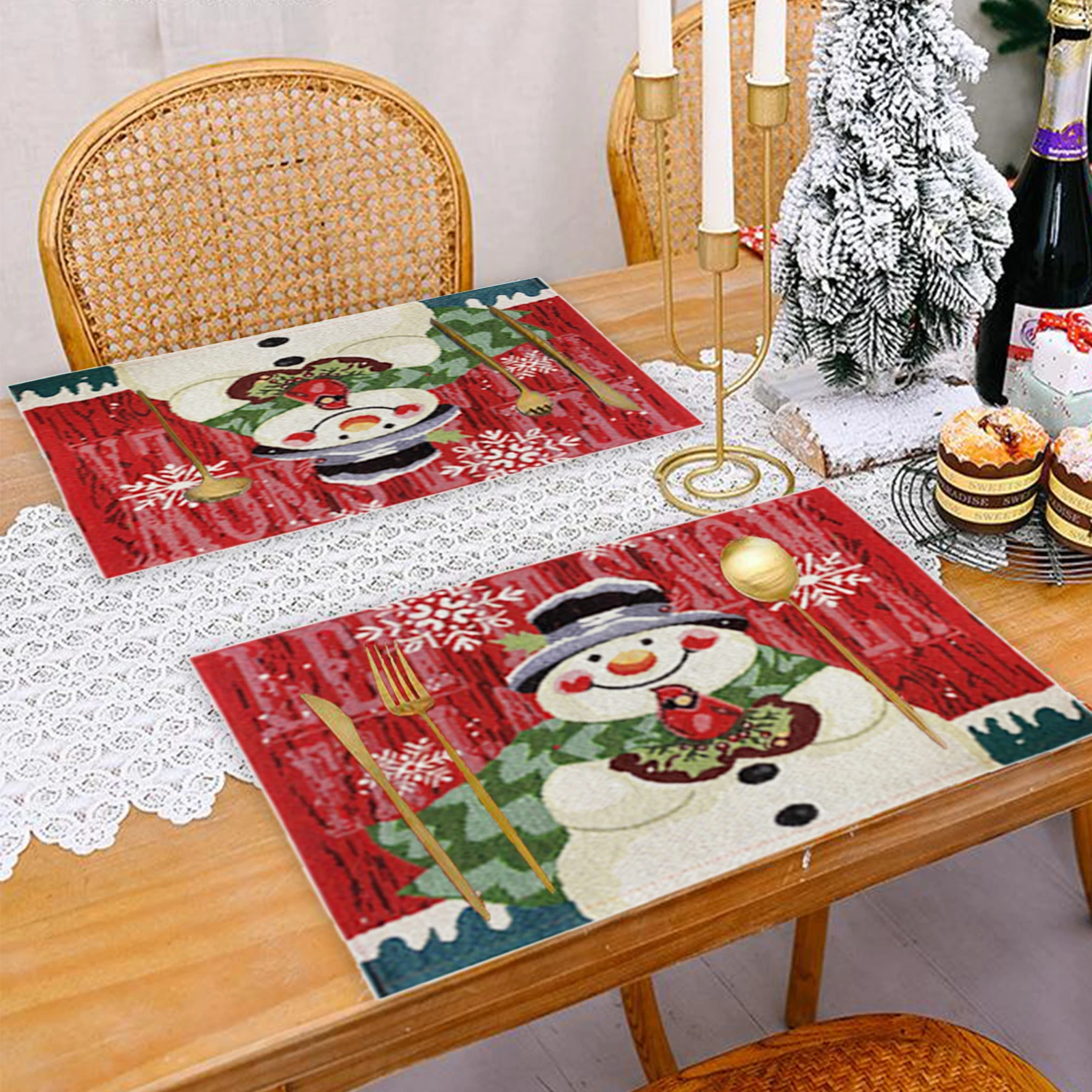 

Christmas Placemats Set of 4 Washable Linen Xmas Reindeer Elk Snowflake Printi Placemat Set Kitchen Home Supplies 2022 New