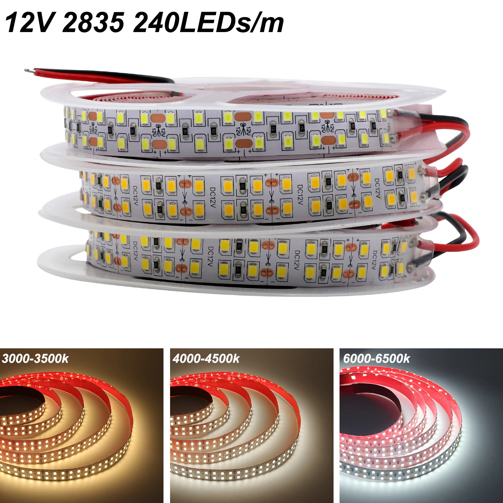 

5M/10M Double Row LED Strip Light 12V 24V 2835 High Safety High Brightness 240 480LEDs/M LED Light Strip 3000-6500K Home Decor
