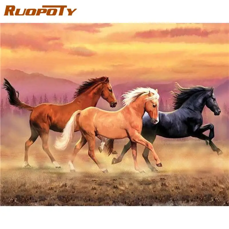 

RUOPOTY Oil Painting By Numbers Paint Kit On Canvas Horses Number Painting Home Decors Pictures On Number For Adults Artwork