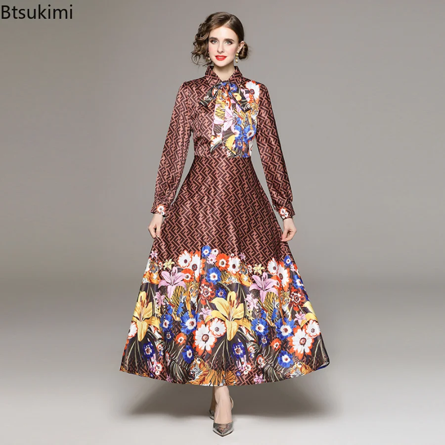 2023 Women's Muslim Abaya Long Dress Fashion and Temperament Long Sleeve High  Waist Printing Dress with Lace Up Belt Vestidos