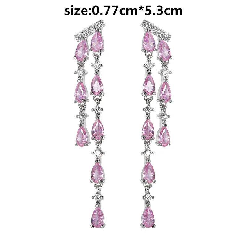 

New 2023 Tassel Long Earrings Hanging Paraiba Lab Emerald Water Drop Tourmaline Stone Fashion Earrings Temperament Jewelry