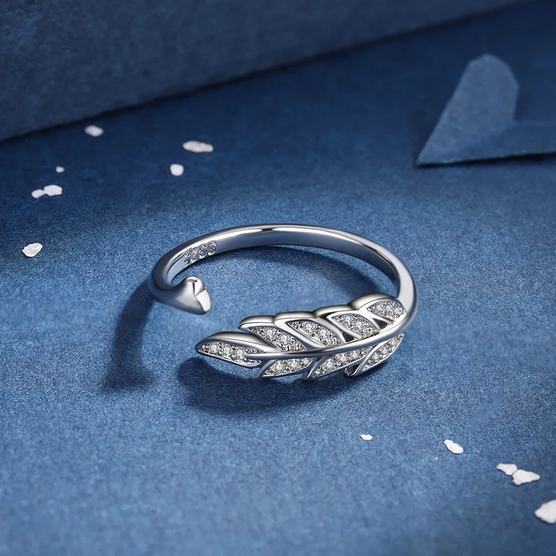 

New hot selling silver color simple forest zircon leaves fashion women's open ring gift J01915