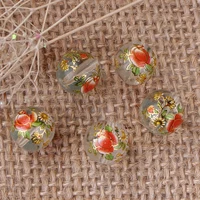 doreenbeads glass japan painting vintage japanese tensha beads ball transparent clear rose flower pattern about 10mm dia5 pcs