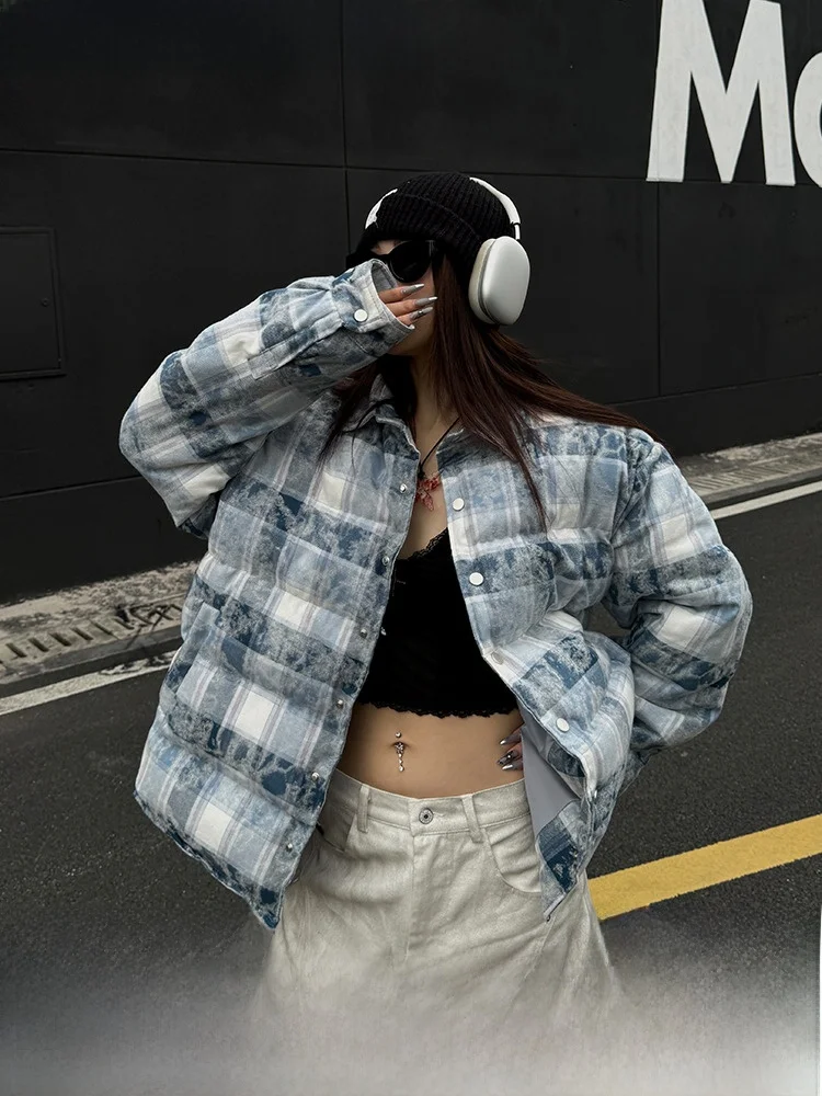 A God Is Not in New York Зимняя цветущая фланелевая клетчатая утолщенная куртка на