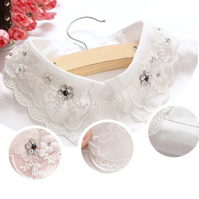 Съемный фальшивый воротник с бусинами Стразы половинная рубашка блузка сетчатая