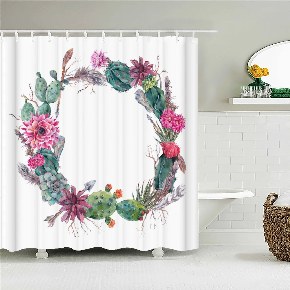 

Shower Curtain Cactus Green Plant Curtain Bathroom Decor Waterproof Polyester Leaves Personality Screen Accessories