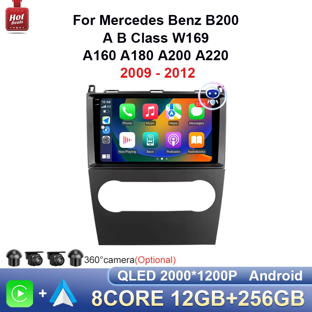 Android 14 WiFi BT для Mercedes Benz B200 A B класс W169 A160 A180 A200 A220 2009 - 2012 GPS Navi 4G Автомобильный видео