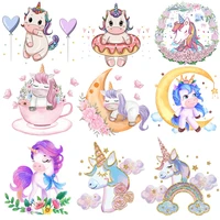cartoon unicorn applique heat thermal transfers for clothing stickers cute animal patch iron on transfers for clothes washable