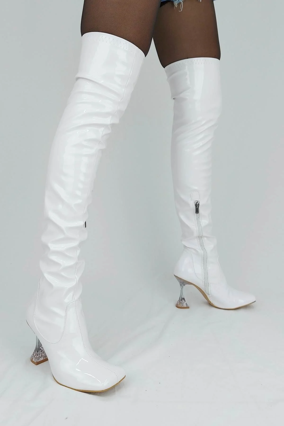 

Ivan White Skin Fashion Heeled over the Knee Boot