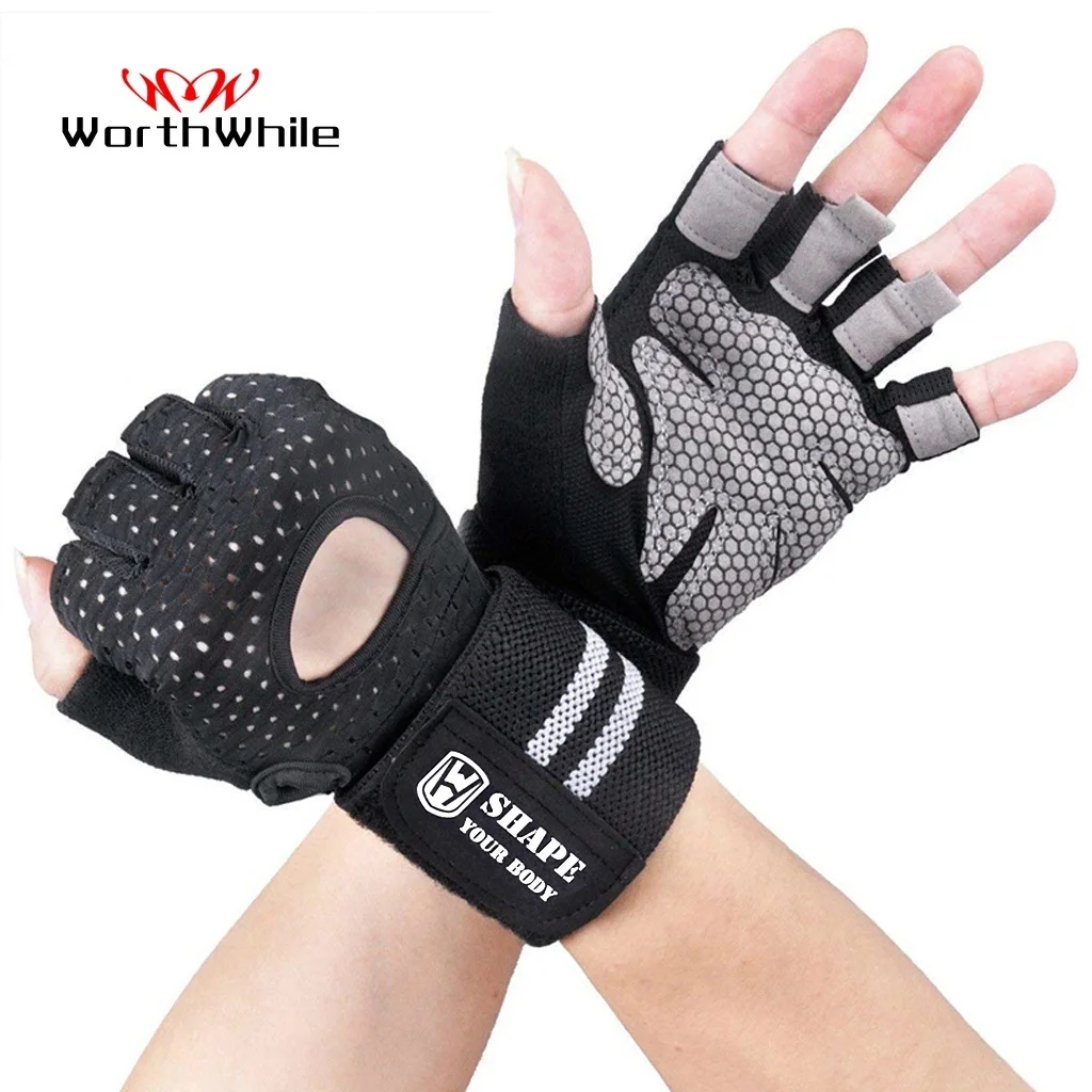 

WorthWhile Half Finger Gym Fitness Gloves with Wrist Wrap Support for Men Women Crossfit Workout Power Weight Lifting Equipment