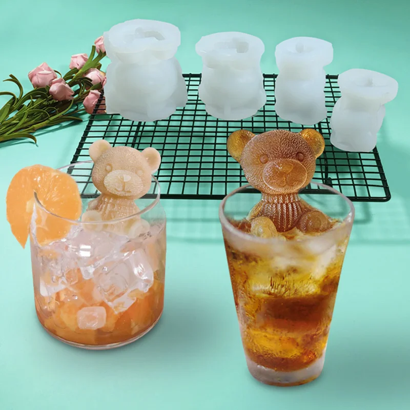 

New Cute Bear Ice Cube Silicone Mold Milk Tea Coffee Ice Ball Grinder Aromatherapy Candle Plaster Drop Glue Mold Baking Utensils