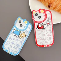 cartoon 3d hello kitty camera protect phone case for iphone 11 12 13 pro max mini x xs xr 7 8 plus se 2020 transparent cover