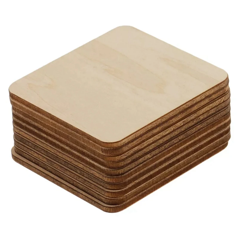 

50 Pcs Rounded Square Wood Chips Graffiti Blank Board Unpainted Wood Chips DIY Painting Craft Decoration,5X5cm