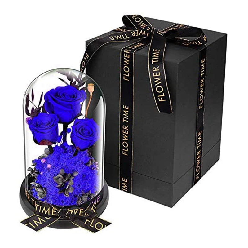 

Eternal Rose, Preserved Flower Rose Handmade Gift Box Rose in a Glass Dome, Valentine's Day, Anniversary for Friend,Blue