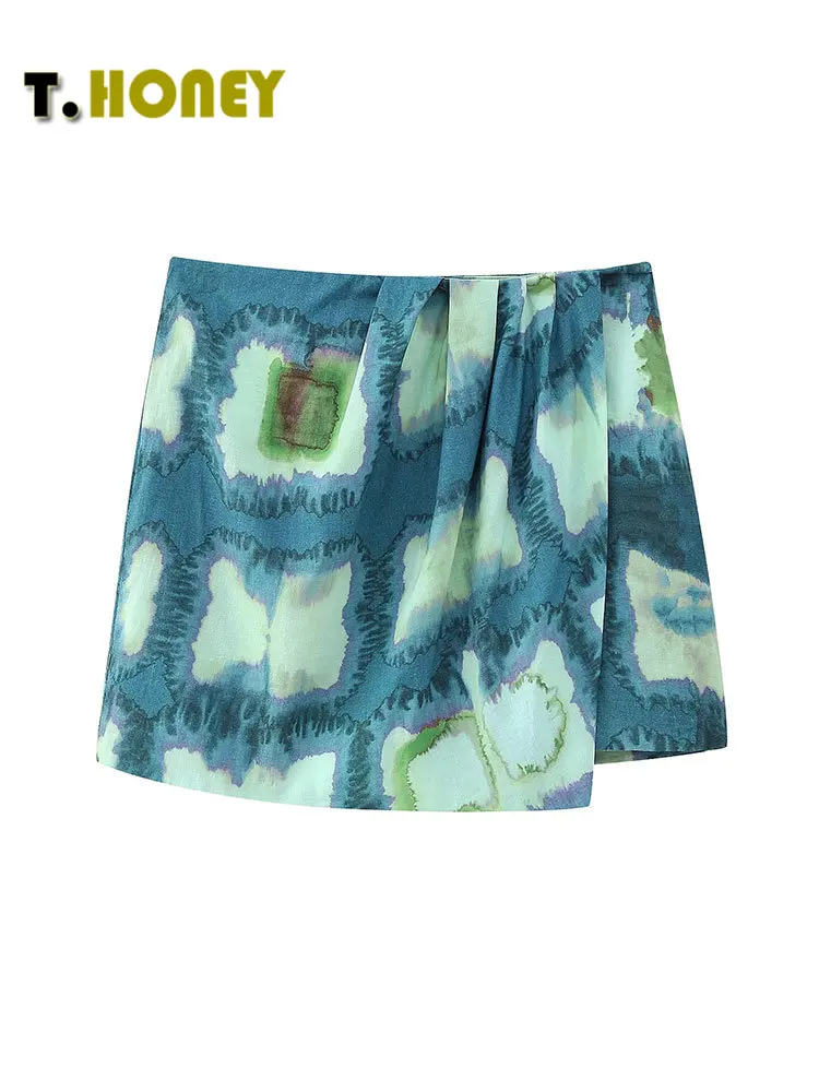 

TELLHONEY женская модная юбка с запахом на боковой молнии, женские повседневные Асимметричные мини-юбки с заниженной талией и складками спереди