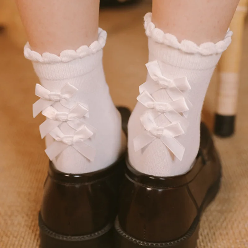 

Женские короткие носки в японском стиле, черные, белые хлопковые носки для косплея, повседневные носки принцессы Лолиты, кружевные носки с б...