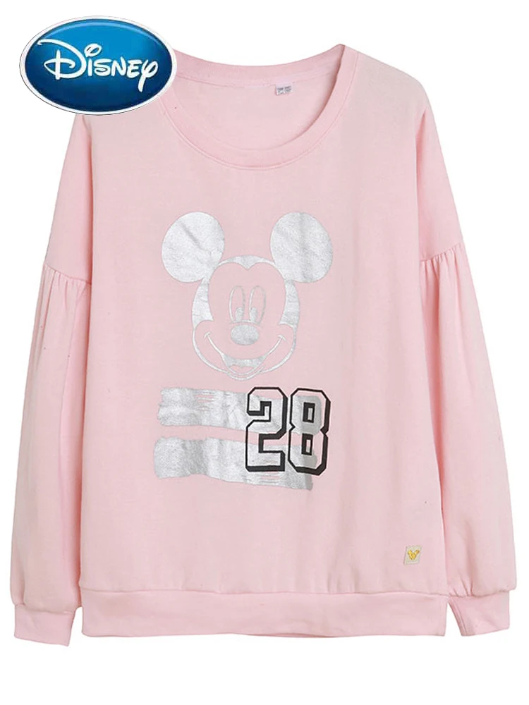 

Disney Hoodies Sweatshirt Fashion Mickey Mouse Silver Numeral Cartoon Print Casual Women Long Sleeve O-Neck Pullovers Jumper Top