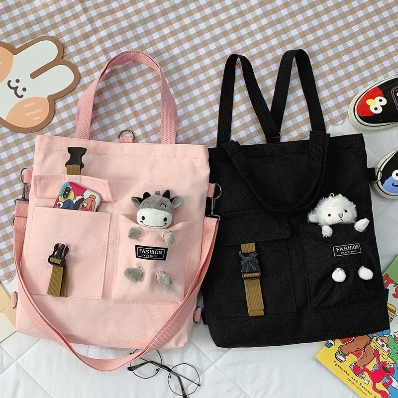 

Women New Cute Bear Cartoon Canvas Bag Female Fashion Cool Girl Student School Class Shoulder Crossbody Messenger Bag Satchels