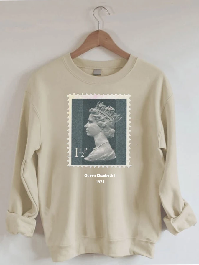 

1971 Elizabeth II Memorial Stamp Vintage Sweatshirt Graphic Sweatshirts Clothes For Women Y2k Kawaii Clothes