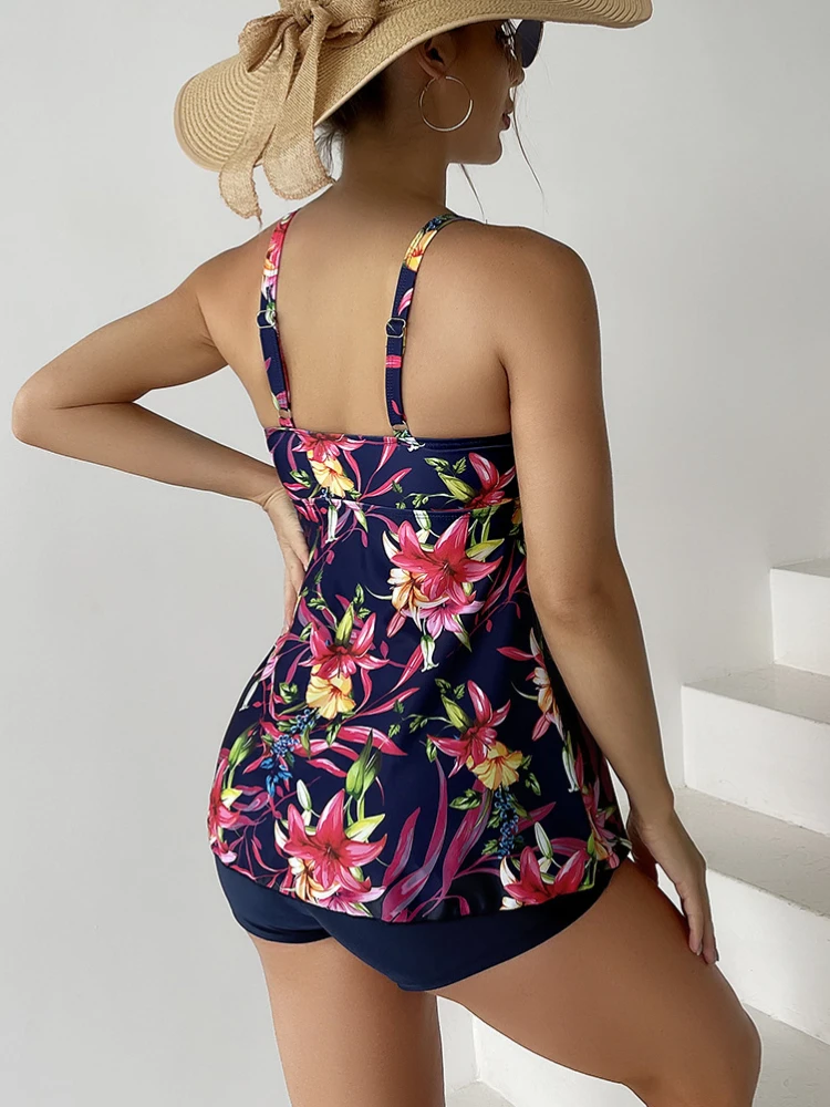 Women Two Pieces Floral Print Tankini 2023 Sexy Bikini Swim Dress Set Shorts Swimsuit Swimwear Bathing Suit Beachwear Summer