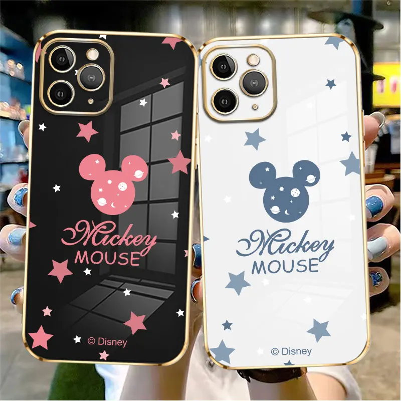 

Luxury Soft Plating Phone Case For iPhone 14 13 12 11 Pro Max Mini X XR XS Max 7 8 6 6s Plus Shell Night Sky Mickey Mouse