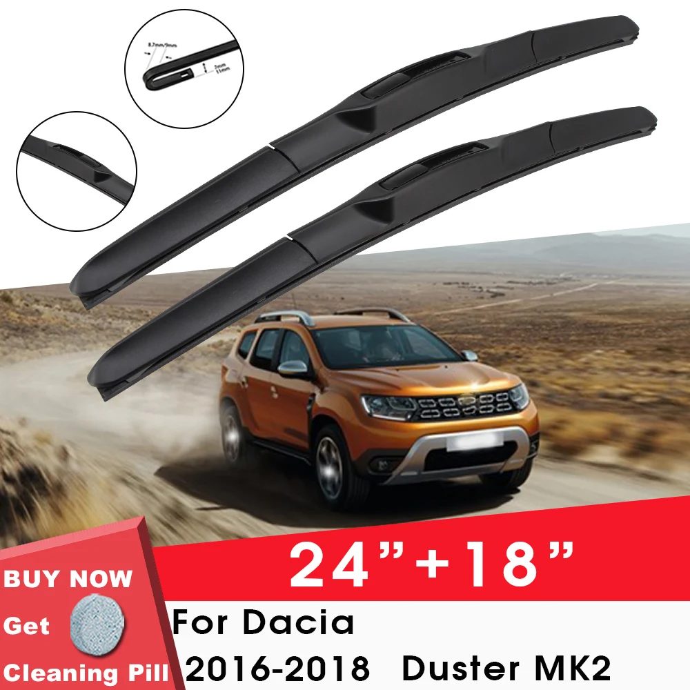

Car Wiper Blade Front Window Windshield Rubber SiliconGel Refill Wipers For Dacia Duster MK2 2016-2018 24"+18" Car Accessories