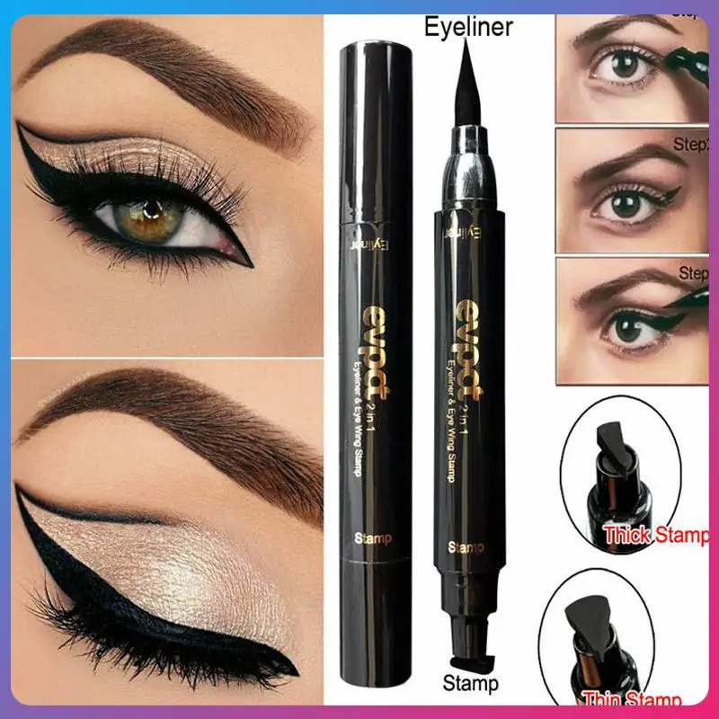 

Dropshipping Makeup Black Eye Liner Liquid Pencil Quick Dry Waterproof Black Double-ended Makeup Stamps Wing Eyeliner Pen TSLM1