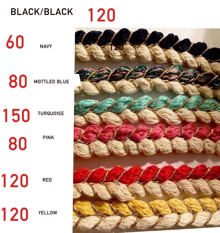 

500yards Black/cream 1.5cm Golden Braid Rope FedEx To Morrocco Sewing Accessory for Garment DIY Trimming