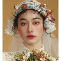 Bridal Vintage Lace Wedding Veils Retro Oil Painting Flower Hair Accessories Wedding Accessories