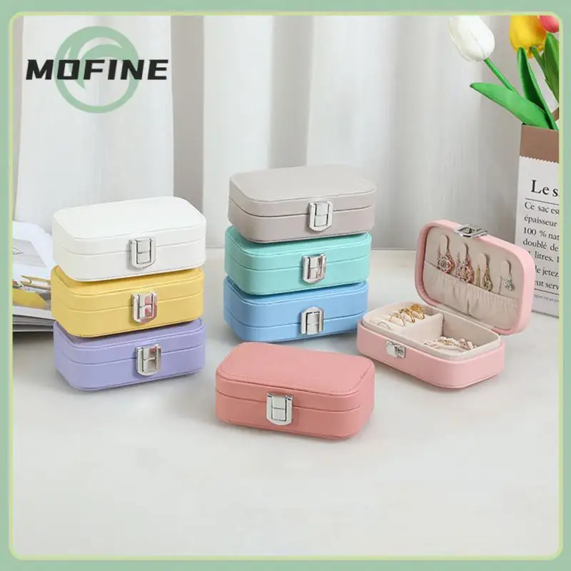 

Macaron Color Double-layer Jewelry Organizer Earrings Storage Box Pu Necklace Earrings Ring Jewelry Box Portable Jewelry Box