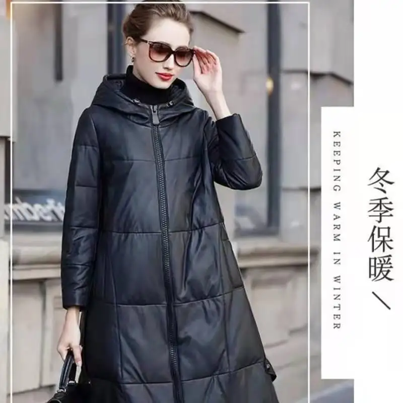 

Women's dressWinter Mid-length Hooded Long-Sleeved Warm Loose Cotton Leather Jacket Winter Coat For women