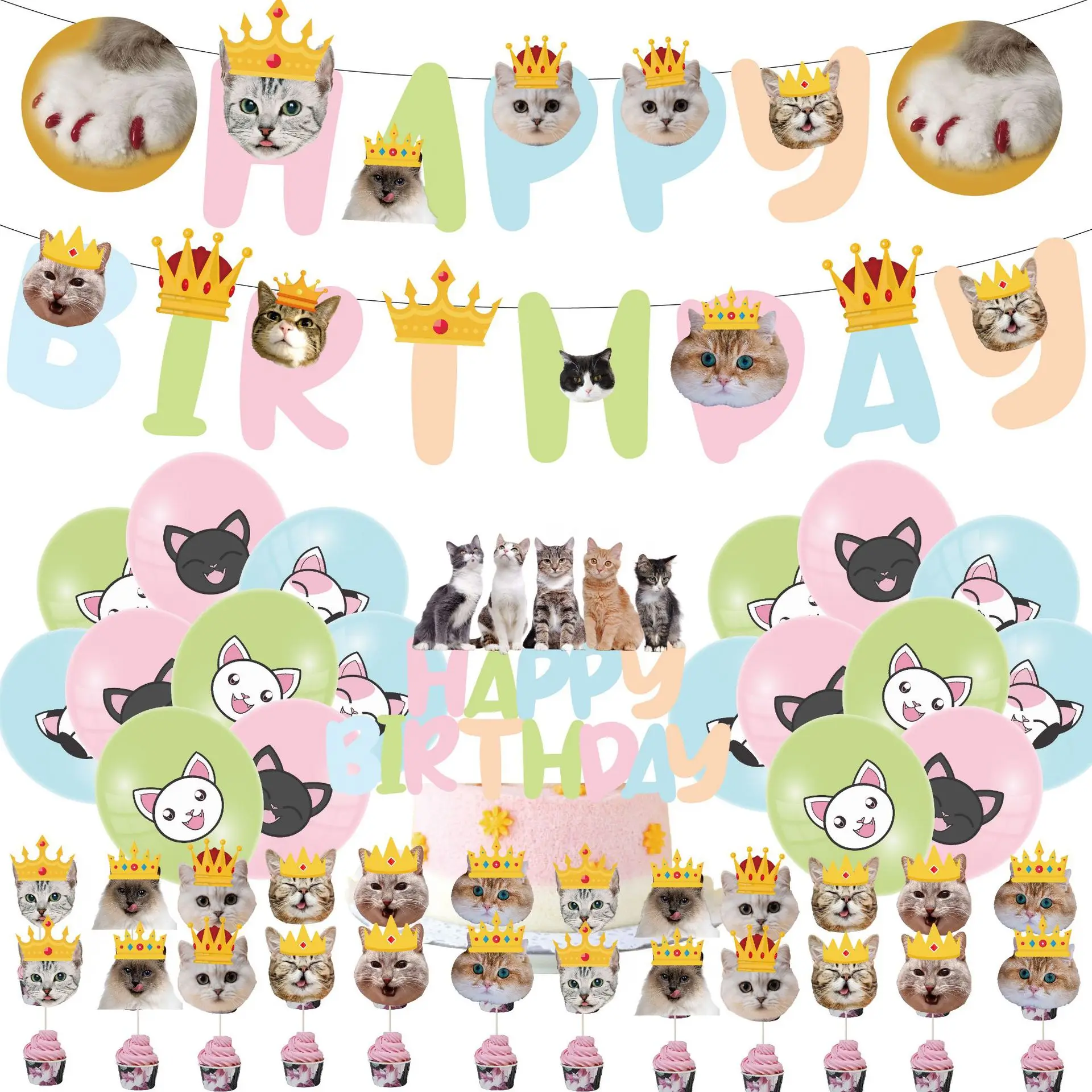 

Новинка, кошка, мультяшное оформление, милый питомец, идеальный подарок, набор украшений, флаг, воздушный шар, баннер, набор для будущей мамы