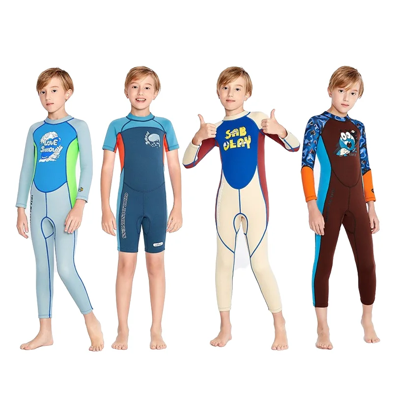 

Boy 2MM Neoprene Wetsuit Long Short Sleeve One-Piece Beach Sunscreen Swimsuit Surf Scuba Warm Wetsuit Underwater Jellyfish Suit