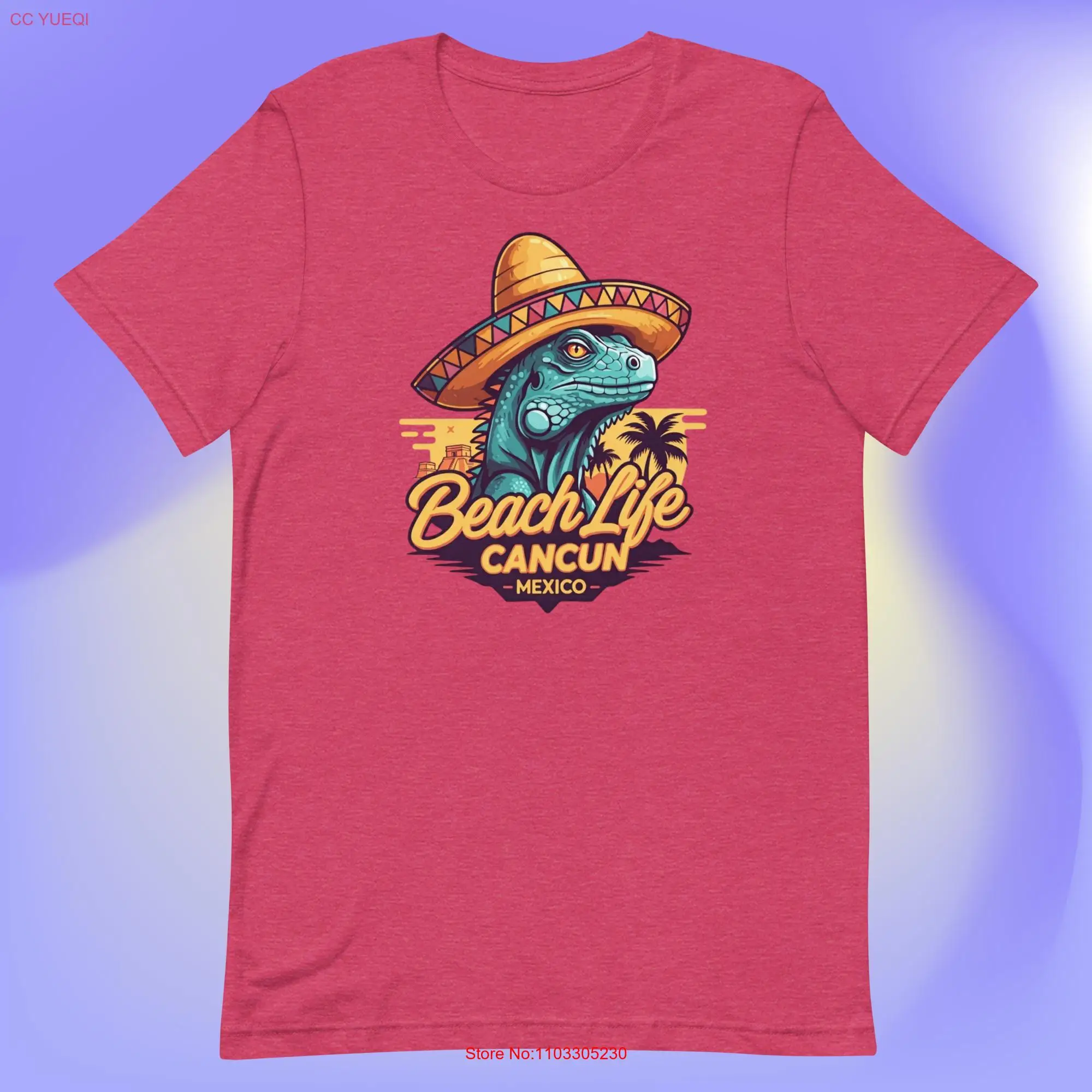 Ретро футболка Iguana Sombrero Mexico Beach Life 80s Cancun Summer Vacation с длинными или короткими