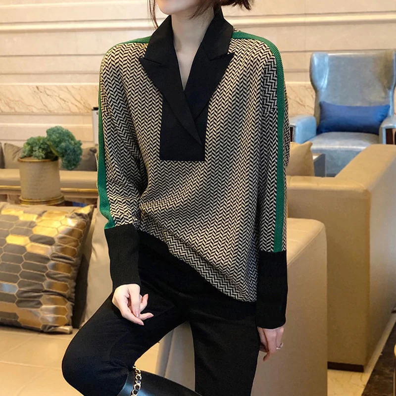 Striped Women's Sweater 2022 Trend Fashion Luxury Crochet Tops Sweaters for Women Autumn Pullover Knitted Vintage Winter Clothes