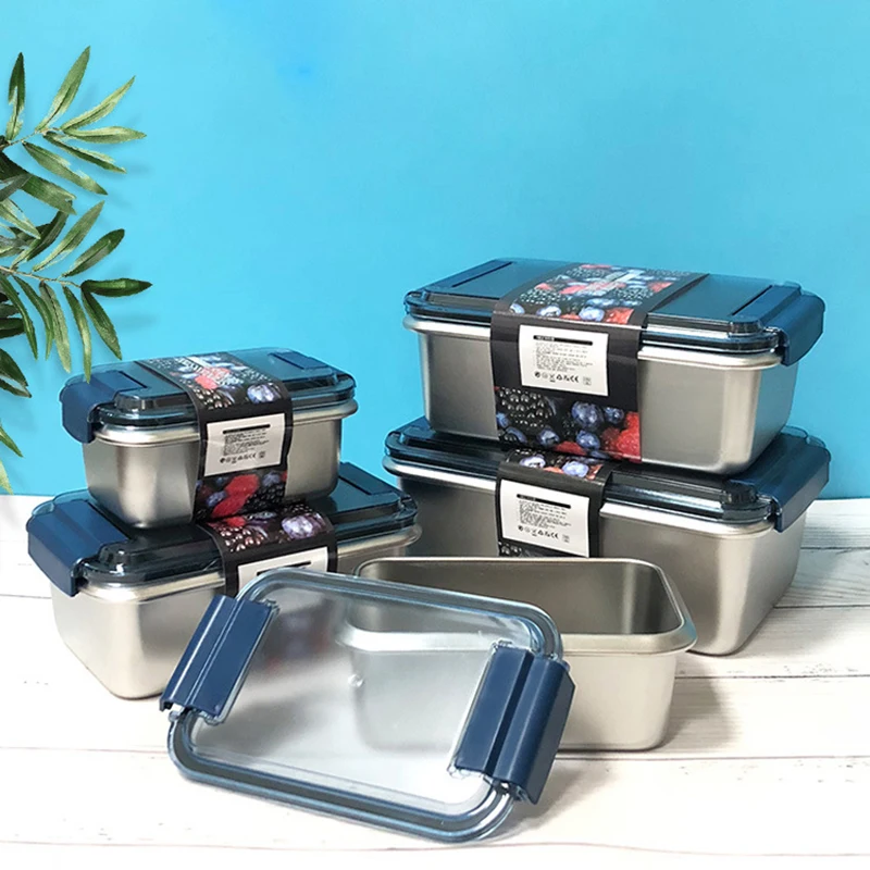 

316 Stainless Steel Crisper Food Lunch Box, Outdoor Sealed Bento Box With Lid, Rectangular Refrigerator Canteen Set