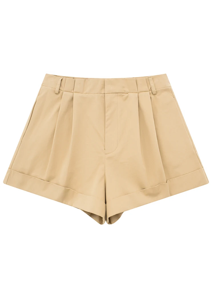 PAILETE Women 2023 fashion front pleats side pockets bermuda shorts vintage high waist zipper fly female short pants mujer