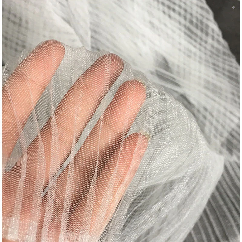 Мягкая супертонкая микро-блестящая плиссированная Тюлевая ткань яркая