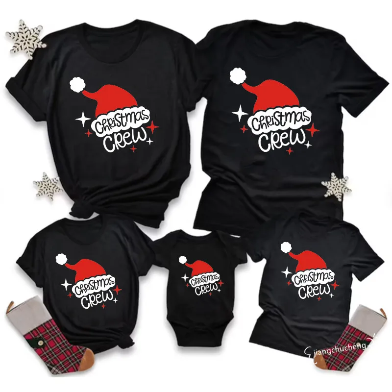 Купи New Christmas Crew Print Family Matching Outfits Father Mother Daughter Son T Shirt Baby Rompers Cotton Family Look Xmas Clothes за 263 рублей в магазине AliExpress