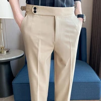 2022 british style spring solid business casual suit pants high waist button men formal pants high quality slim office trousers