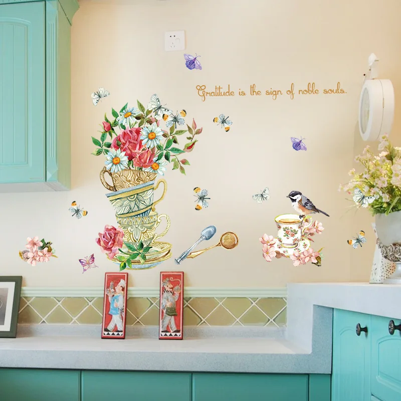 

Wall Stickers for Cabinet Bathroom Living Room Home Decor DIY Art Wall Poster Wallpaper Removable Self-adhesive Flower Decals