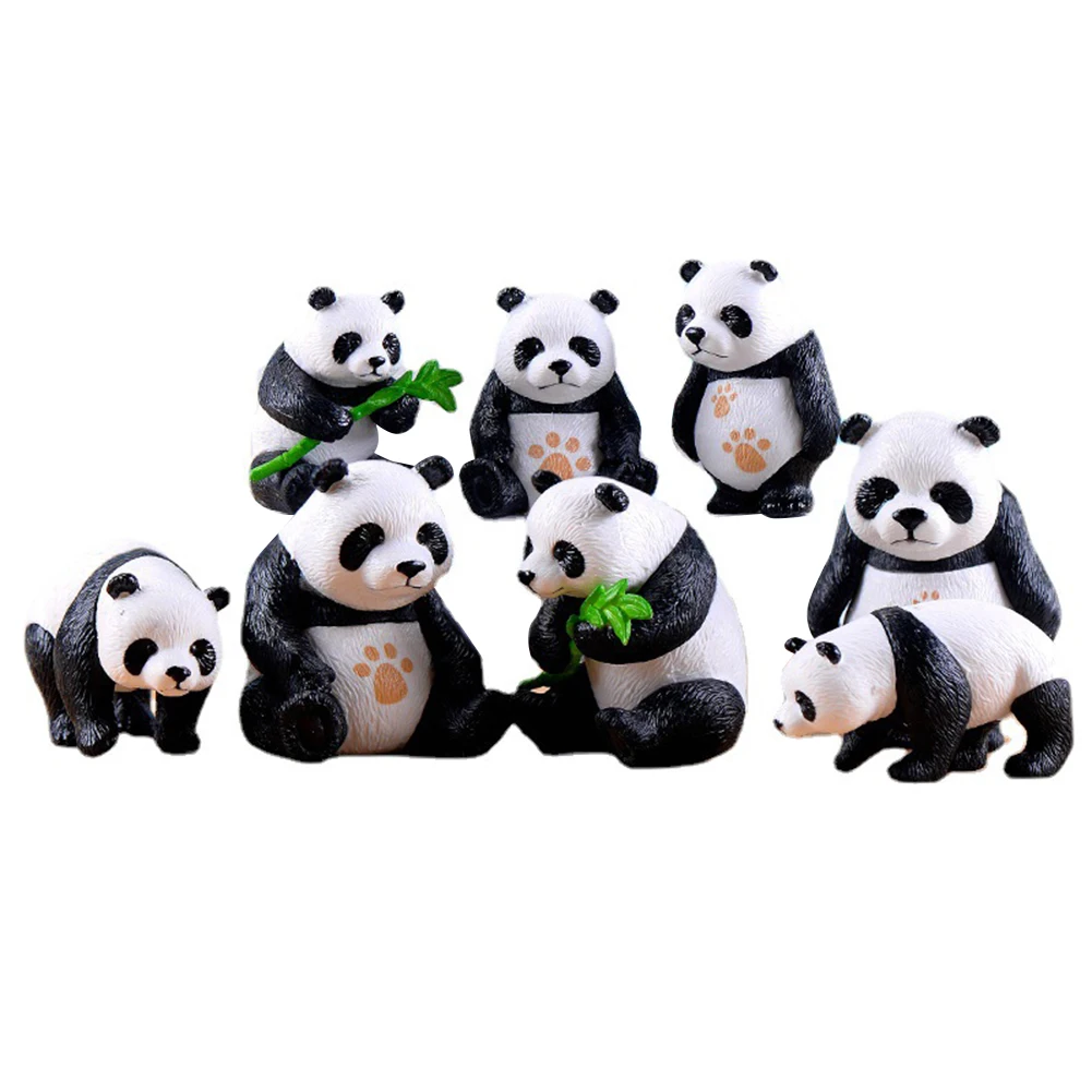 

8 Pcs Miniature Panda Resin Figurines Playset Cute Landscape Garden Dollhouse DIY Ornaments For Kids Gift Desktop Decoration