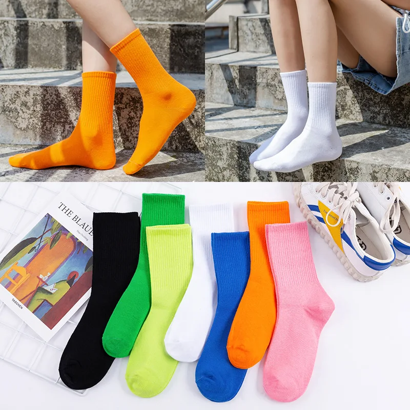 Harajuku Summer Socks Women Girls Colorful Middle Tube Cotton Breathable Soft Sock Floor Skateboard Students Sport Pink Sock