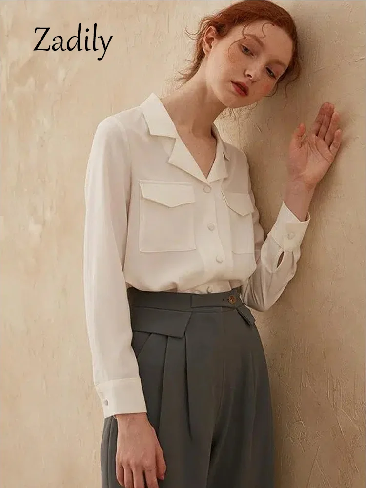 

2023 Spring New In Office Lady White Shirt Women Vintage Long Sleeve Loose Button Up Woman Tunic Blouse Work Female Tops