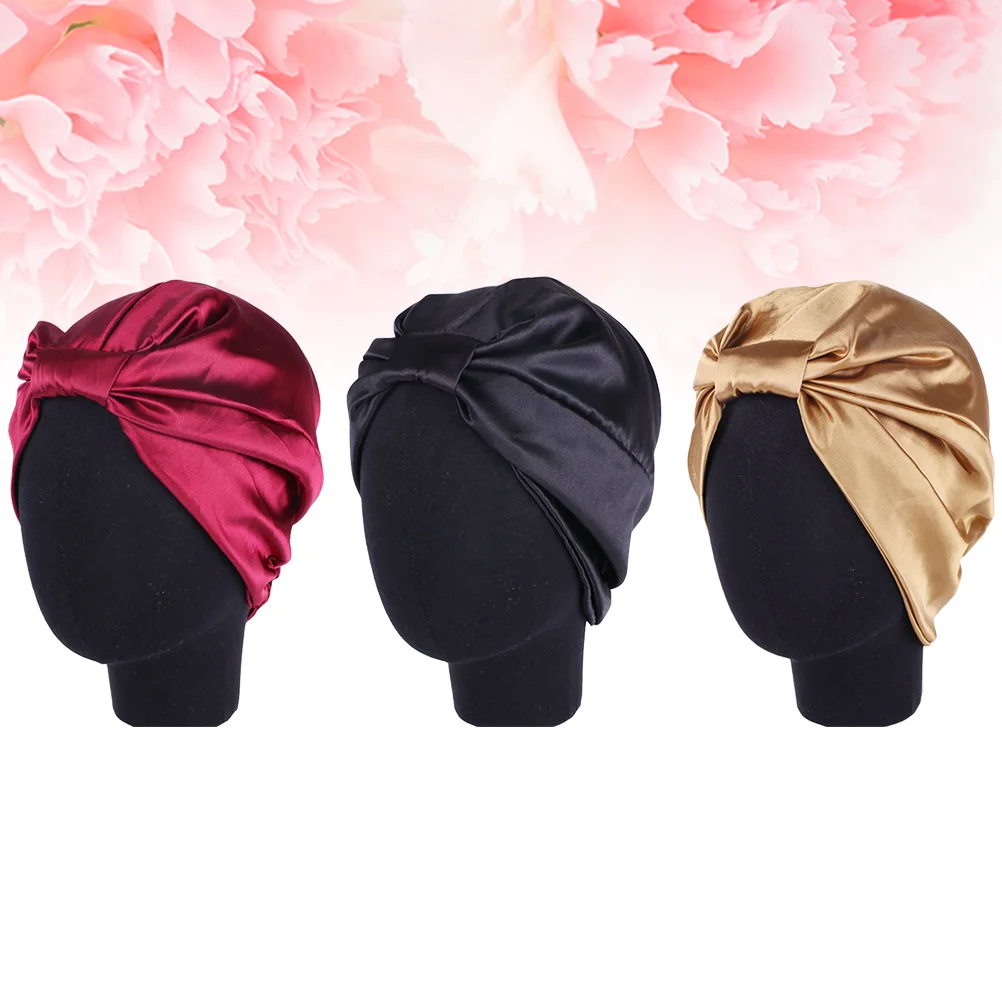

3 Pcs Woman Sleeping Hat Night Satin Head Scarf Women Turban Chemotheraphy Headgear