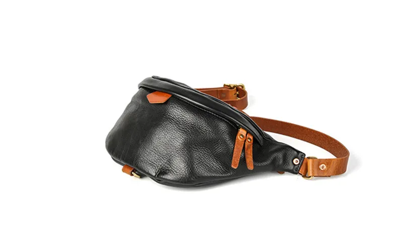 Fashion casual luxury genuine leather men's chest bag organizer designer high quality real cowhide outdoor black crossbody bags