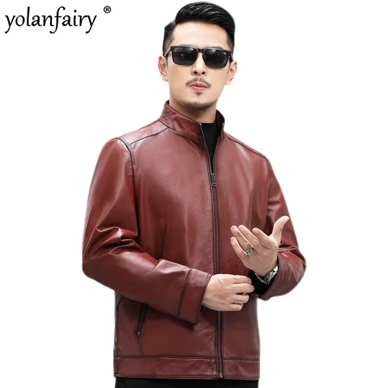 

Куртка мужская из натуральной телячьей кожи, мотоциклетное короткое пальто, одежда для осени, FCY4999