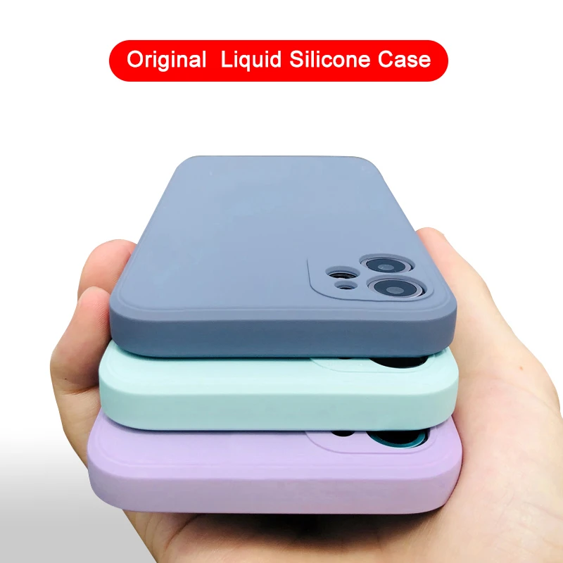 Fashion Straight Edge Liquid Silicone Case For iPhone 11 12 13 Pro mini Original Case XR X XS MAX 6 6S 7 8 Plus SE 2020 Cover