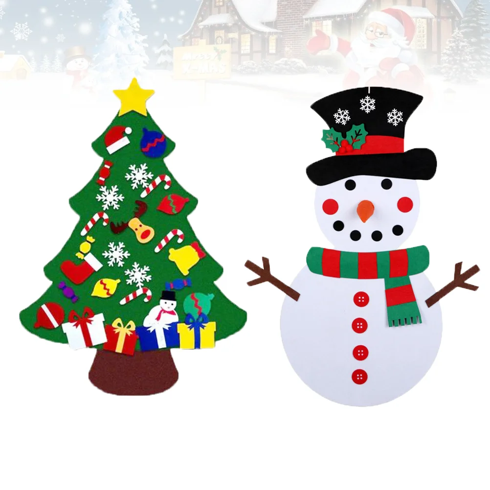 

2 Sets Wall-mounted Child Toddler Toys Detachable Christmas Ornaments Felt Tree Gift wedding