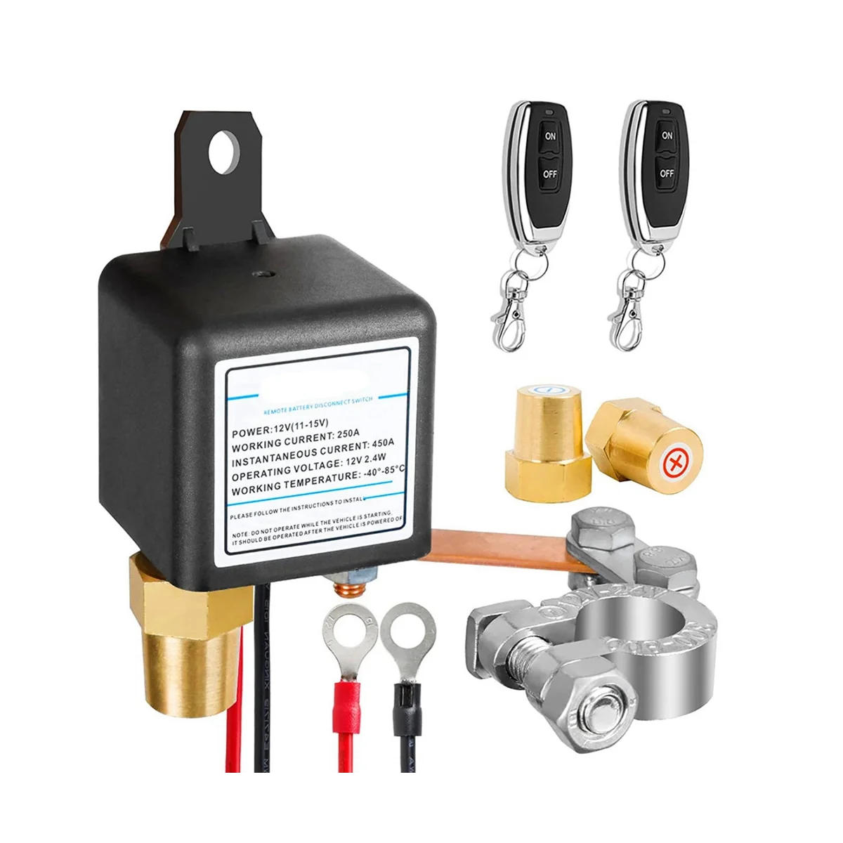 

12V 250A Universal Battery Switch Relay Integrated Wireless Remote Control Disconnect Cut Off Isolator Switch 2 Remote